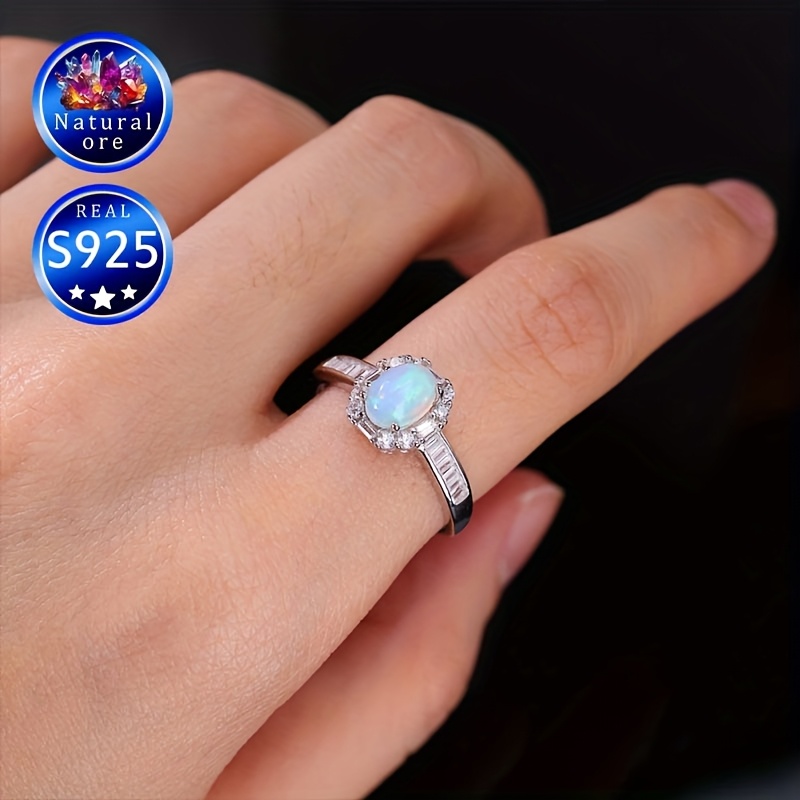 Opal Ring S925 Silver Adjustable Natural Mineral Fantasy